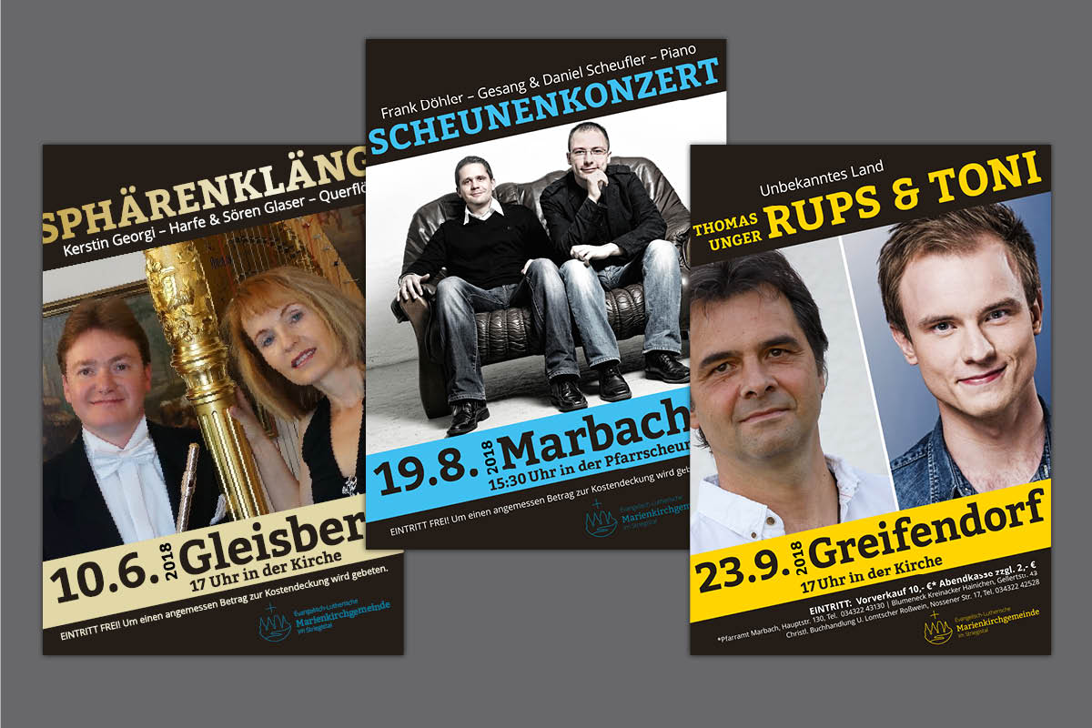 Gestaltung und Druck Plakate und Flyer für Konzertreihe der Marienkirchgemeinde im Striegistal